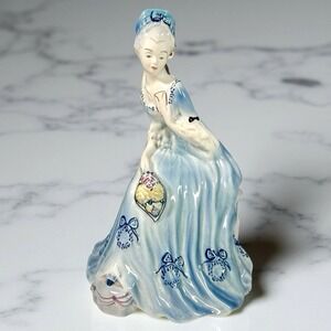 Vintage Goldscheider Victorian Lady‎ 7" Figurine Porcelain Blue Dress Flowers